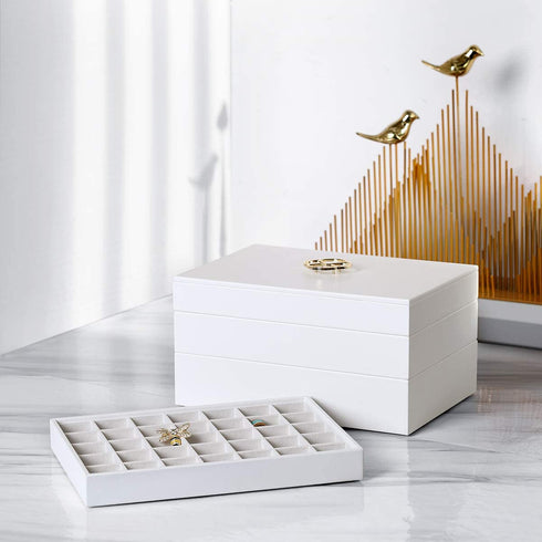 Vlando Jewelry Tray - Faux Leather Multi-Purpose Desktop Drawer Chest Jewelry Accessories Earring Necklace Bracelet Rings Display Storage and Organizer, 35 Grid, White