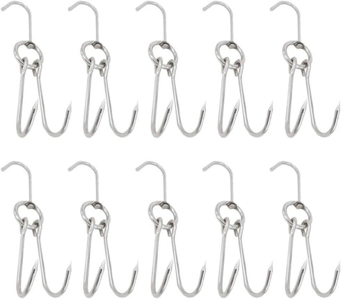 DOITOOL 10 Pcs Double Meat Hooks Stainless Steel Roasting Hook Bacon Hams Meat Duck Butcher Hook Cooking Smoker Hook Hanger for BBQ Grill Drying 23CM