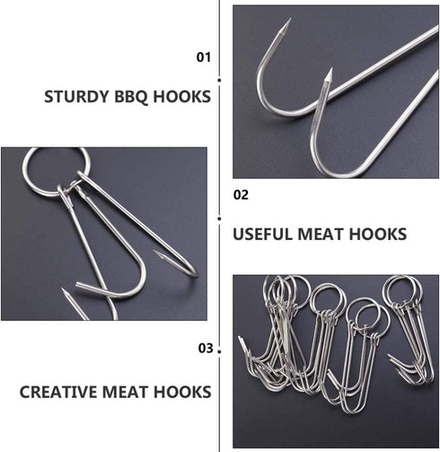 DOITOOL 10 Pcs Double Meat Hooks Stainless Steel Roasting Hook Bacon Hams Meat Duck Butcher Hook Cooking Smoker Hook Hanger for BBQ Grill Drying 23CM