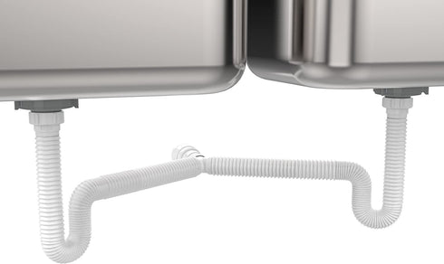EASYDRAIN Ref. 505 DOUBLE KITCHEN SINK P-trap, Expandable & Flexible 1-½" with 2 female threaded Nuts on both sink outlets and 4 size options to connect to the wall drain: DN38 x DN40 x DN48 x DN50