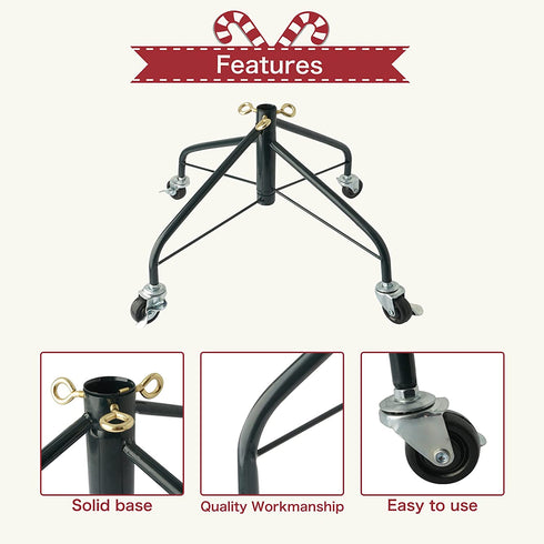 EZYDECOR Metal Christmas Tree Stand for Artificial Tree 17.7" Folding Stand with Rolling Wheels (Green)