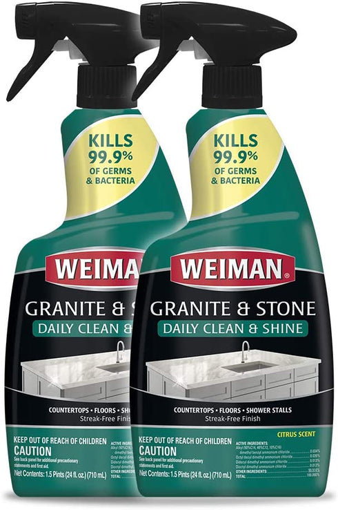 Weiman Disinfectant Granite Daily Clean & Shine - 24 Ounce (2 Pack) Safely Clean Disinfect and Shine Granite Marble Soapstone Quartz Quartzite Slate Limestone Corian Laminate Tile Countertop