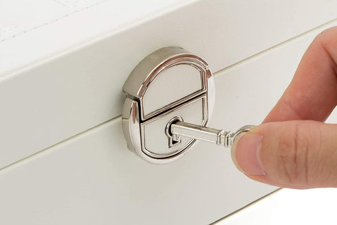 Jewelry Box Organizer Three-Layers Leather Jewelry Display Case with Retro Lock and Mirror (Three-Layers, Cream White)