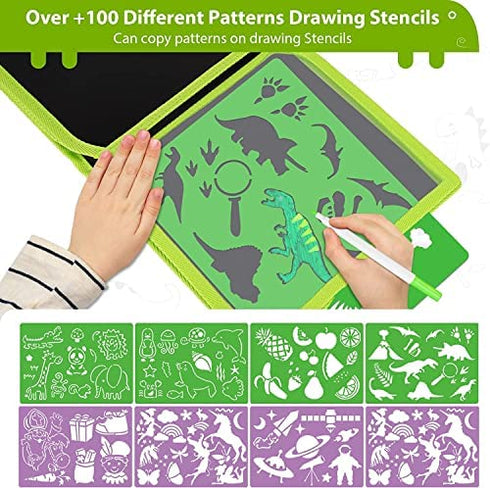 QearFun Erasable Doodle Book Set, 100+ Drawing Shapes Toddler Travel Essential Activity (Green Dinosaur)