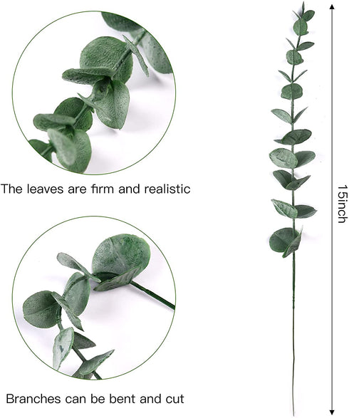 Miracliy 36 PCS Artificial Eucalyptus Stems with Frost, Faux Eucalyptus Leaves Greenery Stems for Vase Home Party Wedding Decoration€¦