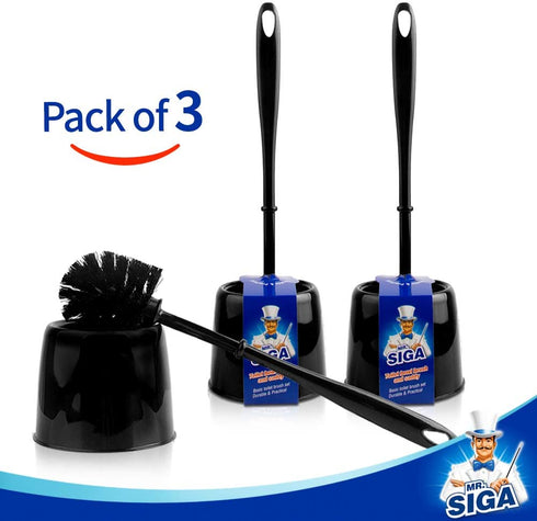 MR.SIGA Toilet Brush with Holder, Pack of 3, Black