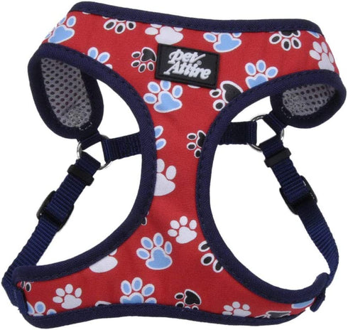 Coastal - Ribbon - Designer Wrap Adjustable Dog Harness, Red with Paws, 3/8" x 14"-16"