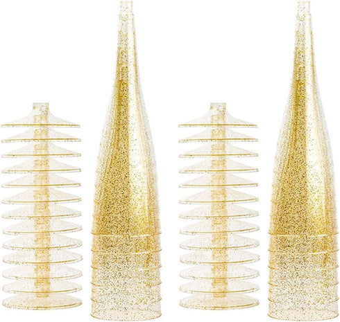 Plastic Champagne Glasses | 32 Pack | Gold Glitter Disposable Flutes in Bulk, Perfect for Parties, Wedding, Mimosa, Valentines Day, Brunch, and Bachelorette Party, Toasting Flutes