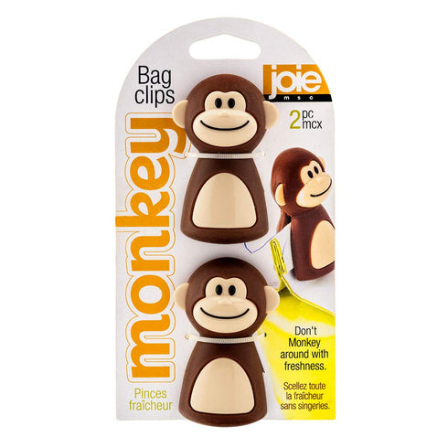 MSC International Joie Monkey Bag Clips, Set of 2, 2.75 1.75 x 1.5-Inches, BSG, Brown