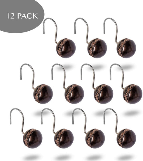 Creative Scents Dublin Shower Curtain Hooks Rust Proof Shower Hooks for Curtain Decorative Set of 12 Shower Rings for Curtain (Brown)