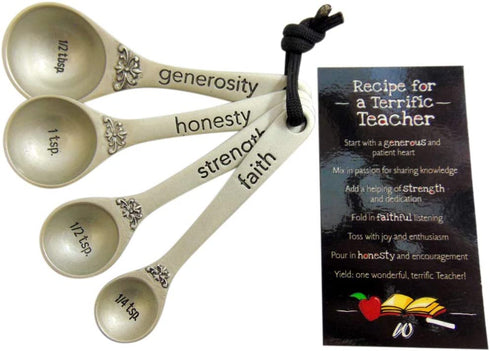 Teacher Spoon Set Measuring Spoons with Recipe Card Engraved Kitchen Accessory Present Gift Boxed