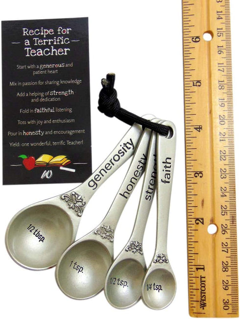 Teacher Spoon Set Measuring Spoons with Recipe Card Engraved Kitchen Accessory Present Gift Boxed