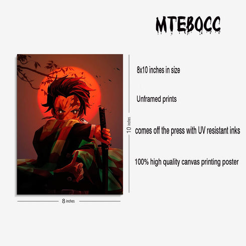 Anime Posters Demon Slayer Poster Canvas Wall Art Pieces - HD Print Painting Living Room Decor Bedroom Club Boys Room Decor Gifts Set of 6 Unframed 8X10in