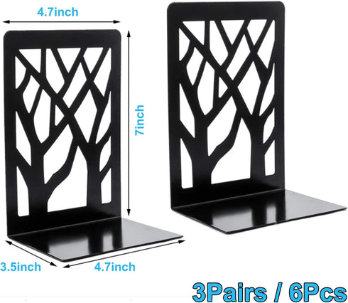 MSDADA Bookends, Book Ends for Shelves, Bookends for Office, Book Ends for Heavy Books, Book Shelf Holder Stand Home Decorative?Metal Bookend Supports, Book Stoppers, Black(3 Pairs)