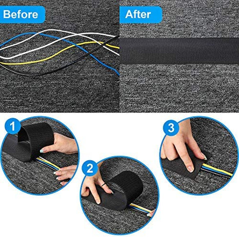 1 Piece (24 Feet in Length) Black Cable Floor Strip Carpet Floor Cord Cover Cable Protector Cable Management, Protect Cords and Prevent a Trip Hazard