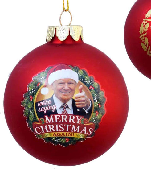 Kurt S. Adler 80MM Trump Merry Christmas Again Glass Ornament, Multi