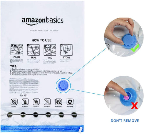 Amazon Basics Vacuum Compression Storage Bags with Hand Pump - Large, 5-Pack