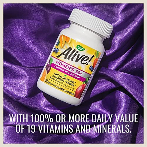 Nature’s Way Alive! Women’s 50+ Complete Multivitamin, Supports Whole Body Wellness*, Supports Cellular Energy*, B-Vitamins, Gluten-Free, 50 Tablets