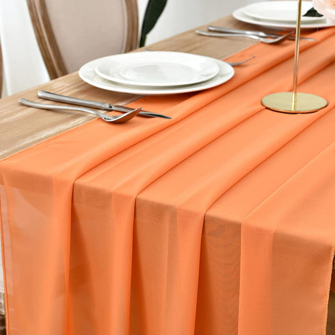 DOLOPL 2 Pack Orange Chiffon Table Runner 10ft Sheer Wedding Table Runner 29x120 Inches Romantic Tulle Table Runner for Wedding Decor Birthday Party Bridal Baby Shower Table Decoration