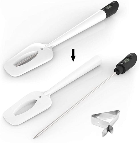 Efeng Digital Meat Thermometer Candy Thermometer Spatula with Pot Clip & 9" Probe Fast Instant Read Digital Candy Thermometer Spatula for Chocolate Jam Meat, BPA Free Silicon Frying Kitchen aid