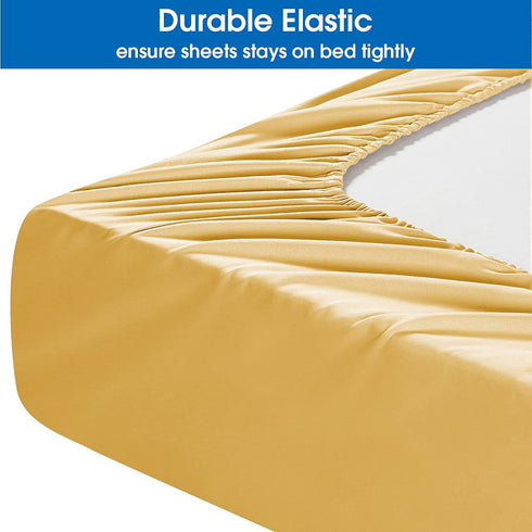 HOMEIDEAS Queen Size Bed Sheets - 4 Piece Set (Gold) - Extra Soft Brushed Microfiber 1800 Bedding Sheets, Deep Pocket, Wrinkle & Fade Free