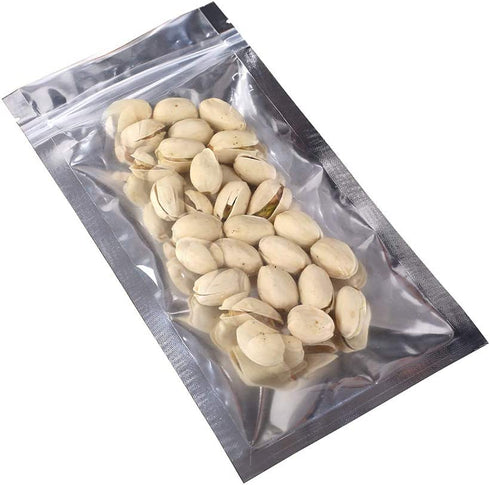 QQ Studio Clear Window Metallic Heat Sealable Flat Zip Bag (Pack of 100) (Clear/Silver, Flat 1oz)