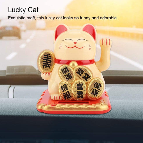 3.5-Inch Solar-Powered Lucky Cat Feng Shui Ornaments Lucky Cat Maneki Neko Waving Arm for Fortune Money and Good Luck (#1)