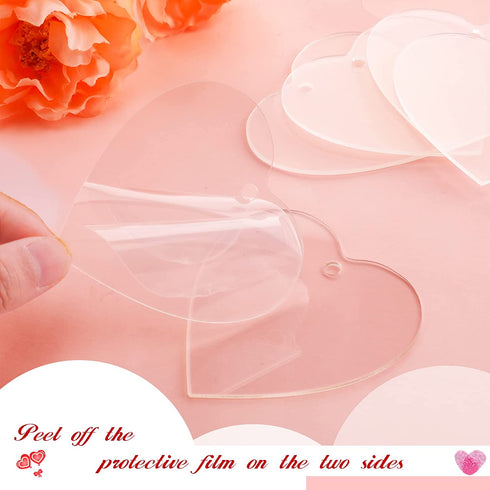 Jetec 50 Pieces 3 Inch Acrylic Valentine's Day Ornament Blank Clear Acrylic Ornament Acrylic Heart Shaped Keychain Blanks DIY Valentine's Acrylic Ornament with Hole for DIY Craft (Basic Style)