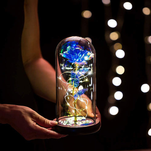 Galaxy Rose, Gifts for Mom LED Lights Everlasting Crystal, Beauty and Beast Rose, Rose in Glass Dome Galaxy Rose Flower Gift for Anniversary Valentines Girlfriend Wife Women, Birthday, Christmas