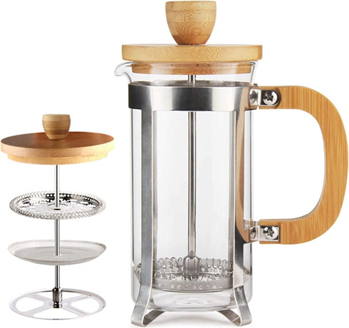 12 oz French Press Coffee/Tea Maker Single Server by Sivaphe Small Espresso Press with Stainless Steel Filter 0.35L High Borosilicate Carafe Durable Bamboo Handle Coffee Maker