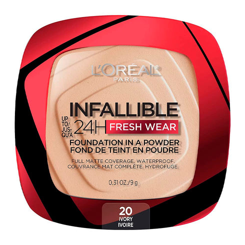 L'Oreal Paris Infallible Fresh Wear Foundation in a Powder, Up to 24H Wear, Ivory, 0.31 oz.