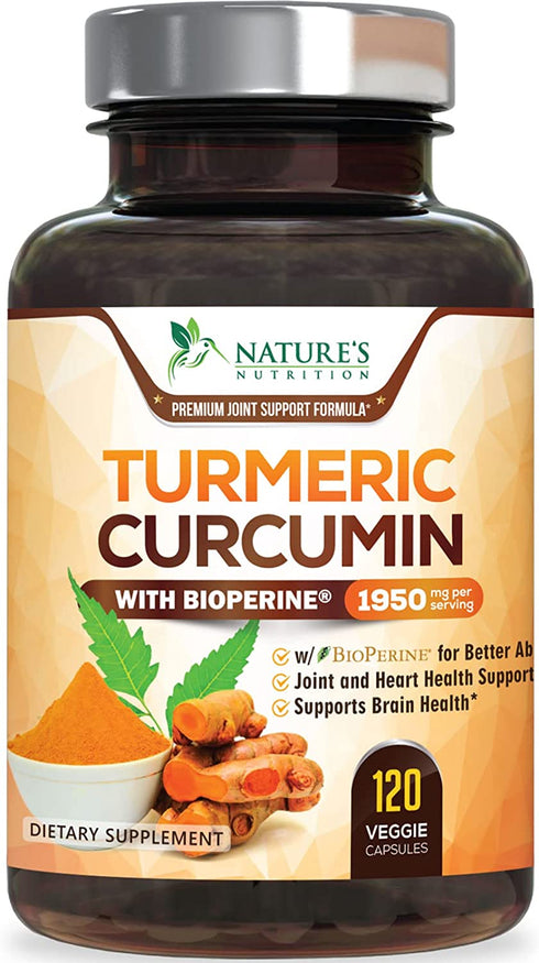 Turmeric Curcumin with BioPerine 95% Curcuminoids 1950mg - Natural Joint & Healthy Inflammatory Support, Black Pepper for Max Absorption, Nature's Tumeric Extract Supplement - 120 Capsules