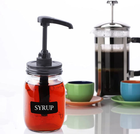 Mason Jar Syrup & Honey Dispenser Pump Lids for Regular Mouth (2 Pack), Airtight & Leak-Proof Kitchen Food Grade Coffee Syrup dispenser Pump (Jar Not Included)