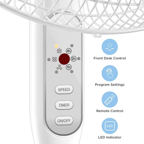 PELONIS 2021 16'' Pedestal Remote Control Oscillating Stand Up Fan 7-Hour Timer, 3-Speed and Adjustable Height, PFS40A4BWW, Supreme 16"-White