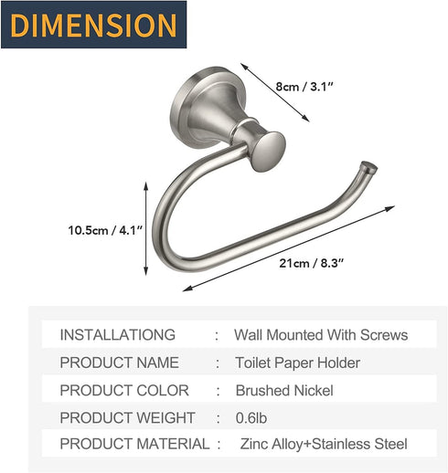 BESy Brushed Nickel Toilet Tissue Paper Holder Brushed Nickel Bathroom Accessories Toilet roll Paper Hanger, Wall Mounted, Rustproof
