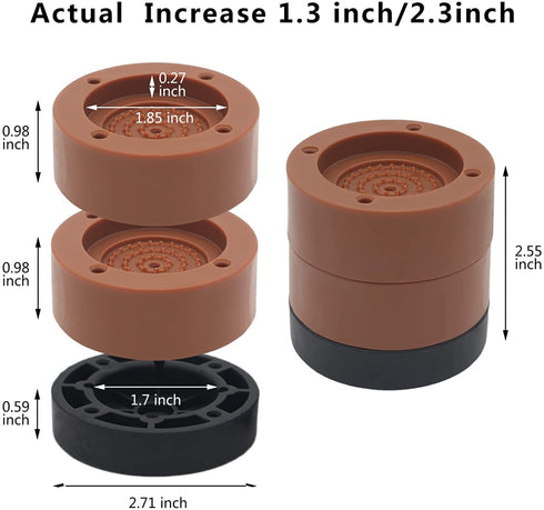 HANIHUA 4 Sets Bed Furniture Risers (Brown), 1 inch or 2 inch Heavy Duty Adjustable Round Risers with Furniture Pads for Bed Frame, Furniture, Table, Sofa, Chair Risers Supports Up to 1,500 lbs
