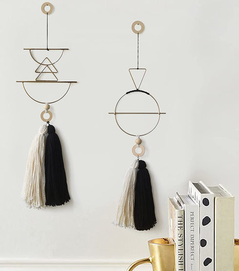 Boho Wall Decor Macrame Wall Hanging Yarn Wall Art Tassel Handmade Home Hanging Décor (Gold)