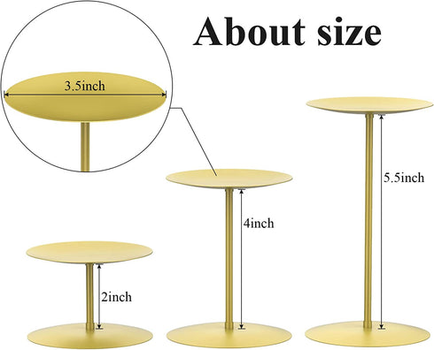 smtyle Gold Candle Holders Set of 3 Candelabra with Iron-3.5" Diameter Ideal for Pillar LED Candles