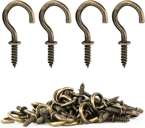 FEED GARDEN Cup Screw Hooks 5/8" Metal Ceiling Hooks 50 Pack Heavy Duty Rubbed Bronze Steel Cup Hooks for Coffee Cup,Tea Cup,Plants,Lights,Hooks for Outdoor/Indoor
