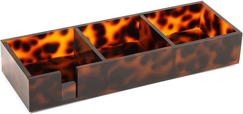 Tortoise Shell Sticky Note Holder for Desk with 3 Compartments (10.1 x 3.5 x 1.7 in)