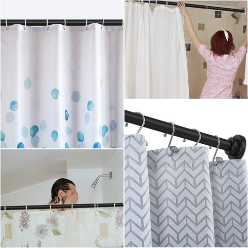 TEECK Shower Curtain Rod, 26-39 Inch Adjustable Tension Spring, Shower Rod, Premium Stainless Steel, Anti-Slip, No Drilling, No Rust, Never Collapse, for Bathroom, Black, Easy to use