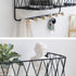 Wall Mount Storage Organizer Metal Mail Sorter Basket for Letter Magazine with 4 Wooden Hooks for Key Leash Bag Hat Coat at Entryway Hallway Mudroom Kitchen Bathroom Office (Black, Small)