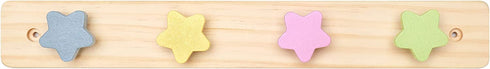WonderBee Wooden Coat Hanger Rack Wall Mounted 14" - Natural Pine Wood, 4 Star Shaped Pegs, Rounded Corners, Predrilled Mounting Holes for Easy Install. Decorative For Kid's Bedroom, Bath, Living Room