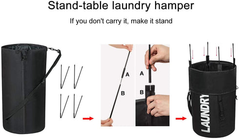 Chrislley 106L Collapsible Laundry Bag Backpack Laundry Liner Extra Large Laundry Basket Foldable Laundry Hamper Dirty Clothes Hamper for Laundry?Black?