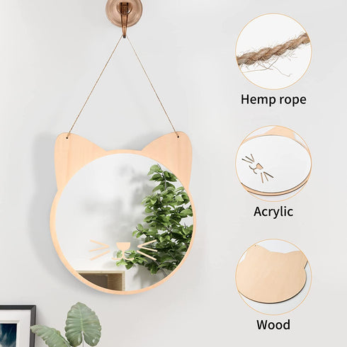 iCAGY Hanging Lightweight Mirror for Wall, Acrylic Nonglass Small Decorative Wall Mirror for Hallway Bedroom Kids Safety 11.8x10.6 inch Cat