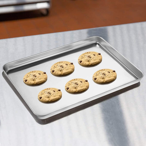 Wildone Baking Sheet Set of 2 - Stainless Steel Cookie Sheet Baking Pan, Size 12 x 10 x 1 inch, Non Toxic & Heavy Duty & Mirror Finish & Rust Free & Easy Clean