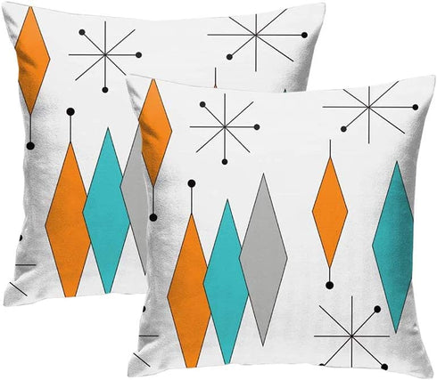 DZGlobal Turquoise Orange Diamond Pillow Covers Set of 2 Mid Century Throw Pillow Covers Retro Starburst Cushion Cover Modern Decorative Pillowcases for Sofa Bed Couch Chair 18 x 18