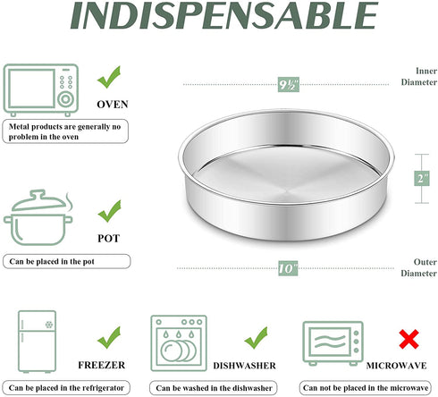 9½ Inch Cake Pan Set of 3, Deedro Stainless Steel Cake Pans Round Cake Baking Pans for Wedding Birthday Layer Cake, One-piece Molding, Healthy & Durable, Mirror Finish & Dishwasher Safe