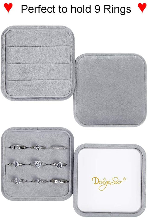 DesignSter Travel Ring Organizer Box - Premium Handmade Velvet Jewelry Storage Case/Small Portable Jewellery Earring Gift Collection for Wedding Birthday Christmas Day