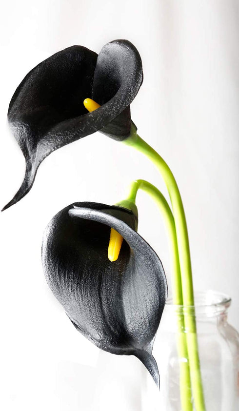 20Pcs Calla Lily Fake Black Flowers Wedding Bouquet Artificial Real Touch Latex Flowers Home Wedding Party Decor (Black)